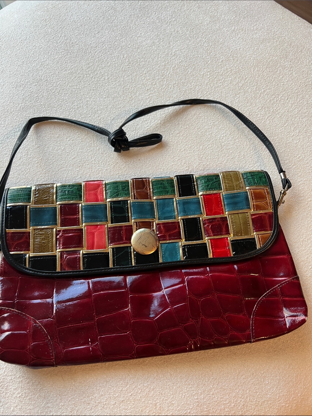 Vintage Multicolor Patchwork Leather Shoulder Bag - Unbranded